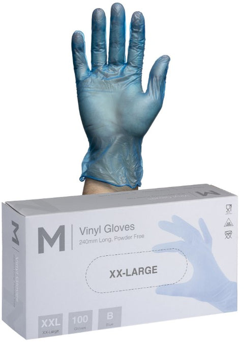 Vinyl Gloves Powder Free - Blue, 2XL, 240mm Cuff, 5.0g (Box Of 1000)