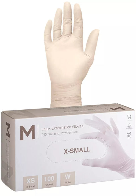 Latex Examination Gloves Powder Free - White, XS, 240mm Cuff, 6.0g (Box Of 1000)