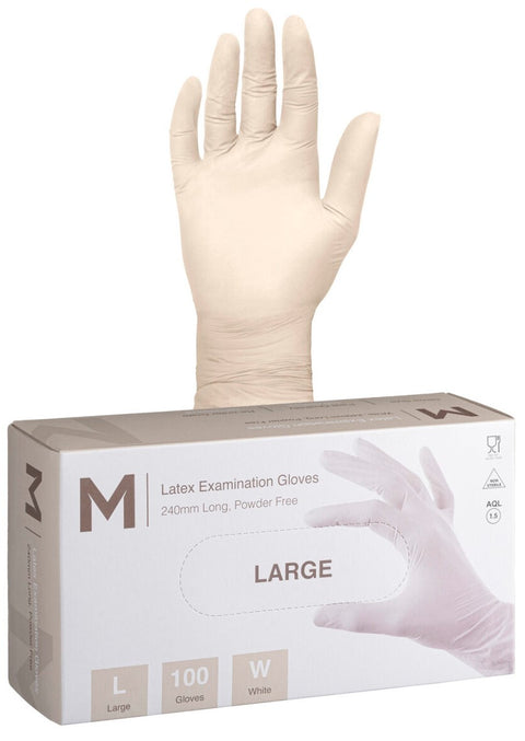 Latex Examination Gloves Powder Free - White, L, 240mm Cuff, 6.0g (Box Of 1000)