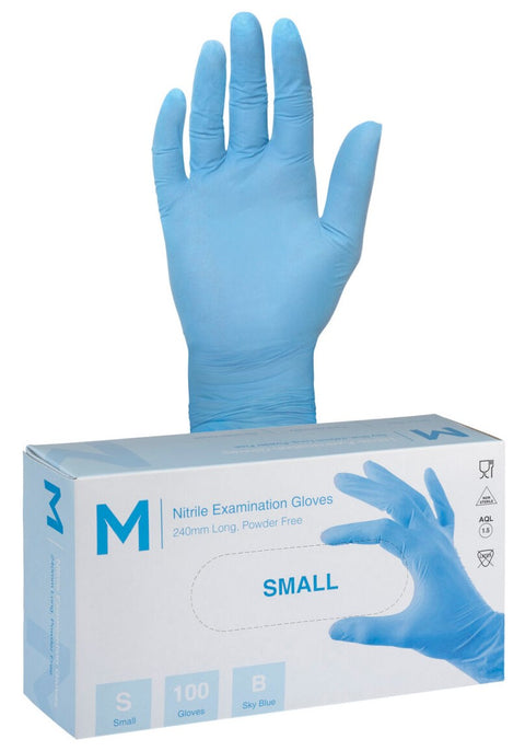 Nitrile Examination Gloves Powder Free - Blue, S, 240mm Cuff, 5.0g (Box Of 1,000)