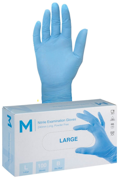 Nitrile Examination Gloves Powder Free - Blue,L , 240mm Cuff, 5.0g (Box Of 1,000)