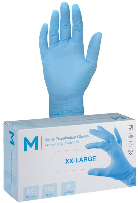 Nitrile Examination Gloves Powder Free - Blue,2XL , 240mm Cuff, 5.0g (Box Of 900)