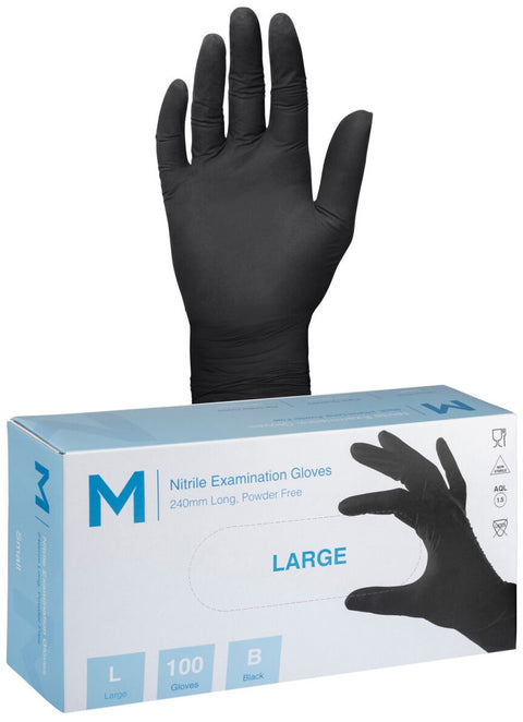 Nitrile Examination Gloves Powder Free - Black, L, 240mm Cuff, 7.0g (Box Of 1000)