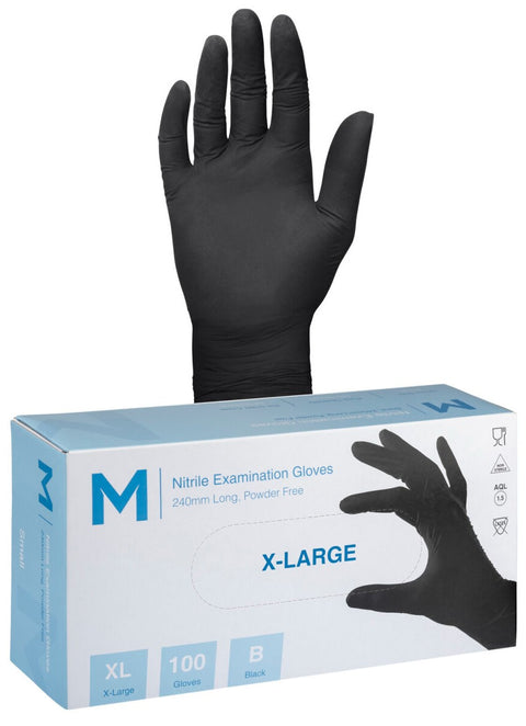 Nitrile Examination Gloves Powder Free - Black, XL, 240mm Cuff, 7.0g (Box Of 1000)