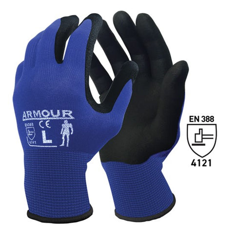 Nitrile Sandy Work Gloves - Blue/Black, 2XL, 13 Gauge *Rating - 4141(Box Of 120 Pairs)