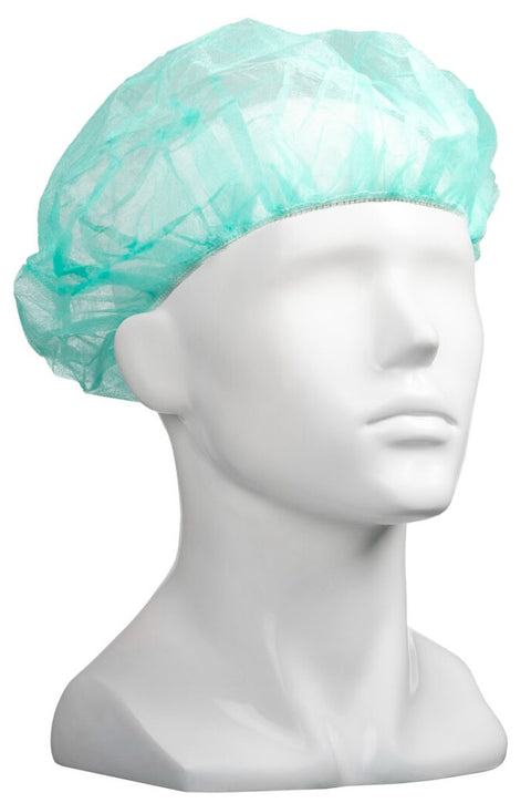 Polypropylene Bouffant Hats - Green, 610mm Wide, 12gsm (Box Of 600) *For Larger Hair Styles