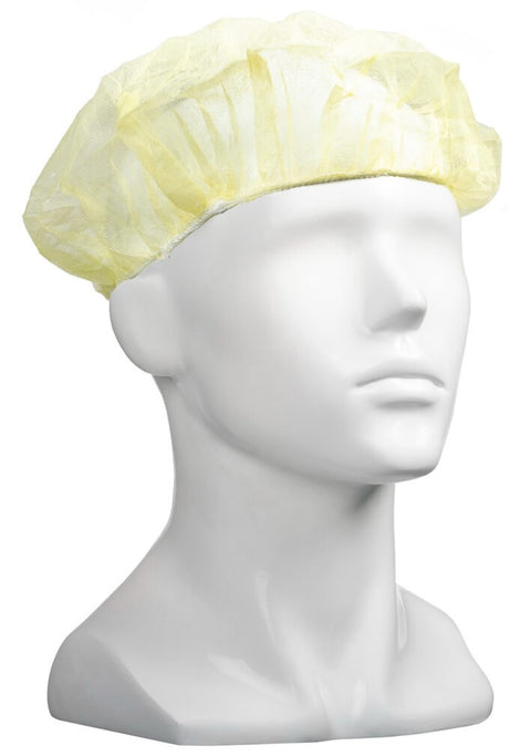 Polypropylene Bouffant Hats - Yellow, 610mm Wide, 12gsm (Box Of 600) *For Larger Hair Styles