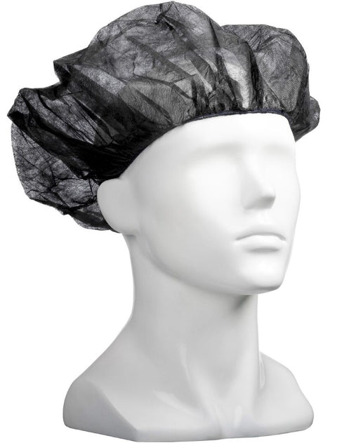 Polypropylene Bouffant Hats - Black, 610mm Wide, 12gsm (Box Of 600) *For Larger Hair Styles