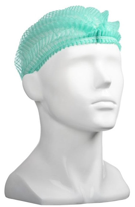 Polypropylene Crimp Hats - Green, 530mm Wide, 12gsm(Box Of 1000)