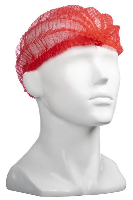 Polypropylene Crimp Hats - Red, 530mm Wide, 12gsm(Box Of 1000)