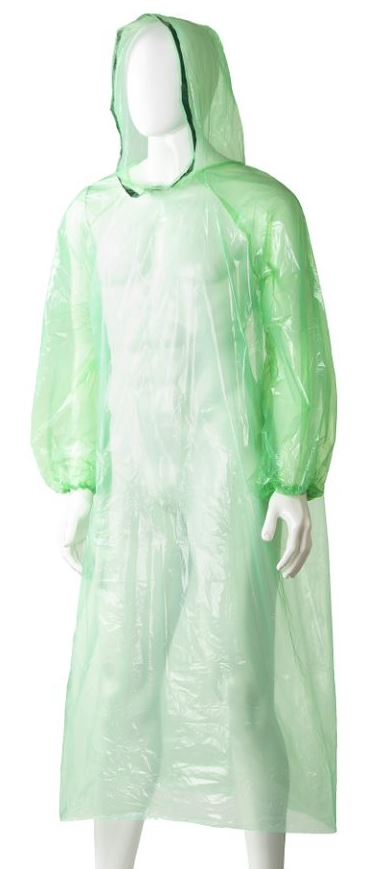 Polyethylene Hooded Ponchos - Green, 800mm x 1300mm x 30mu (Box Of 96)