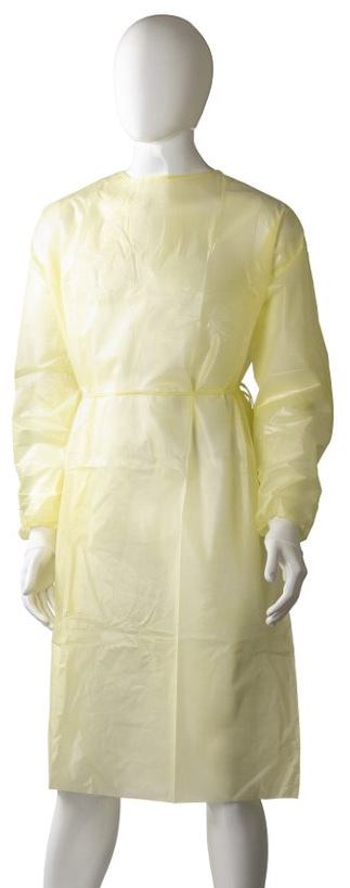 Polypropylene Coated Isolation Gown - Yellow, 1200mm x 1400mm, 40gsm (Box Of 40) *Liquid Proof