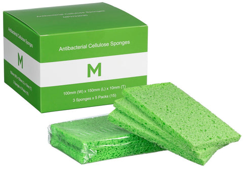 Antibacterial Cellulose Sponges - Green, 100mm x 150mm x 10mm(Box Of 120)