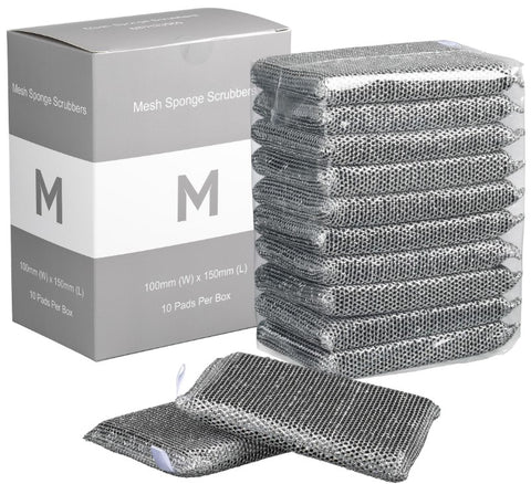 Mesh Sponge Scrubbers - Silver/Black, 100mm x 150mm x 20mm (Box Of 40)