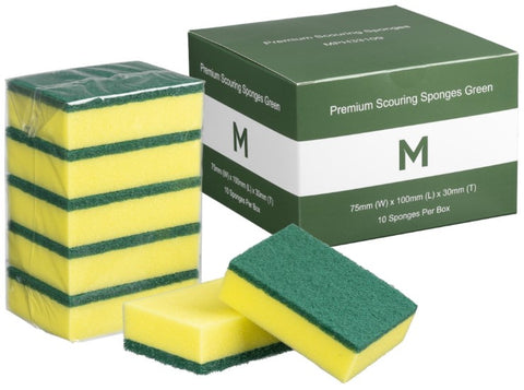 Premium Scouring Sponges - Yellow/Green, 75mm x 100mm x 30mm (Box Of 80) *Half Size