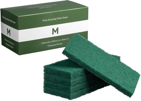 Thick Scouring Pads - Green, 115mm x 250mm x 20mm *Heavy Duty (Box Of 40)