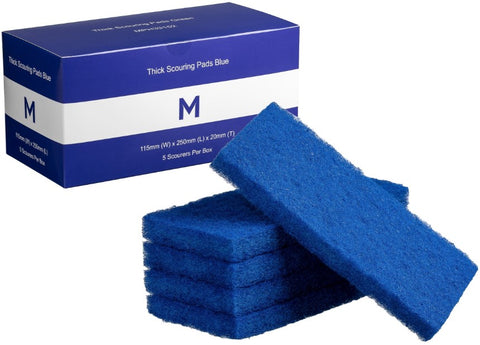 Thick Scouring Pads - Blue, 115mm x 250mm x 20mm *Light Duty(Box Of 40)