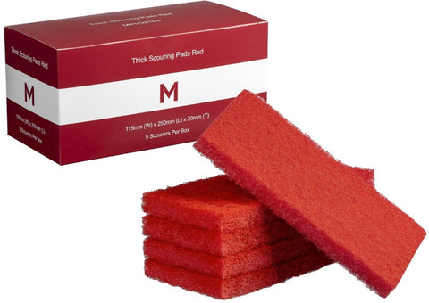 Thick Scouring Pads - Red, 115mm x 250mm x 20mm *Medium Duty (Box Of 40)