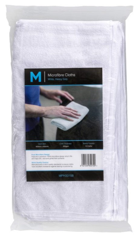 Microfibre Cloths -White, 400mm x 400mm, 300gsm (Pack Of 10)