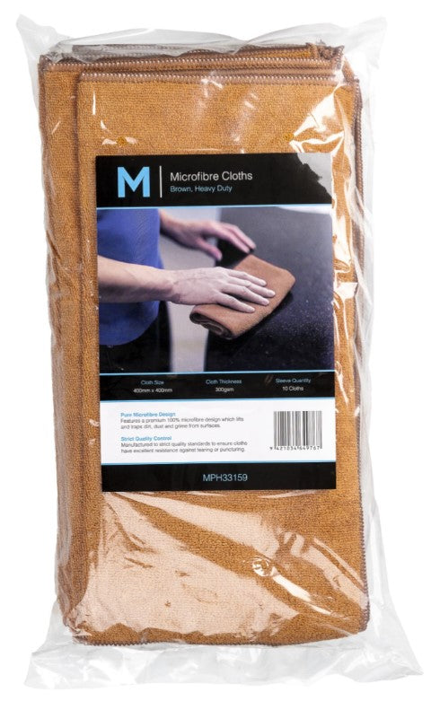 Microfibre Cloths - Brown, 400mm x 400mm, 300gsm (Pack Of 10)