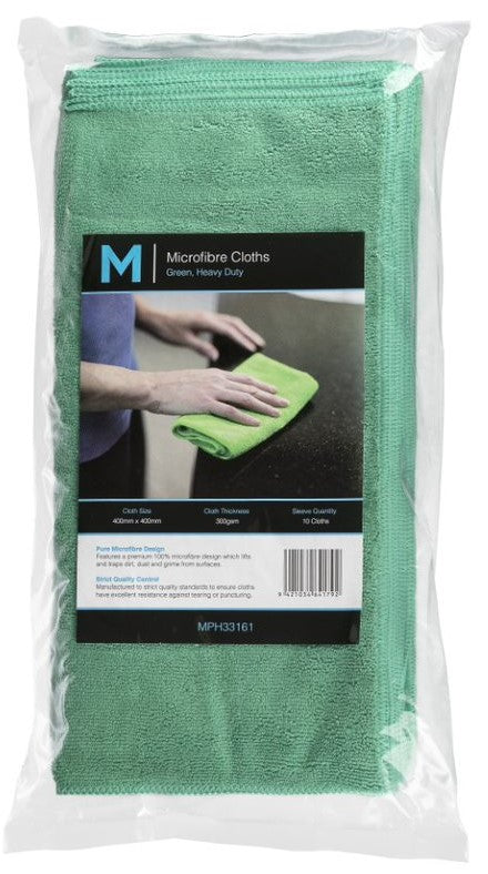 Microfibre Cloths - Green, 400mm x 400mm, 300gsm (Pack Of 10)