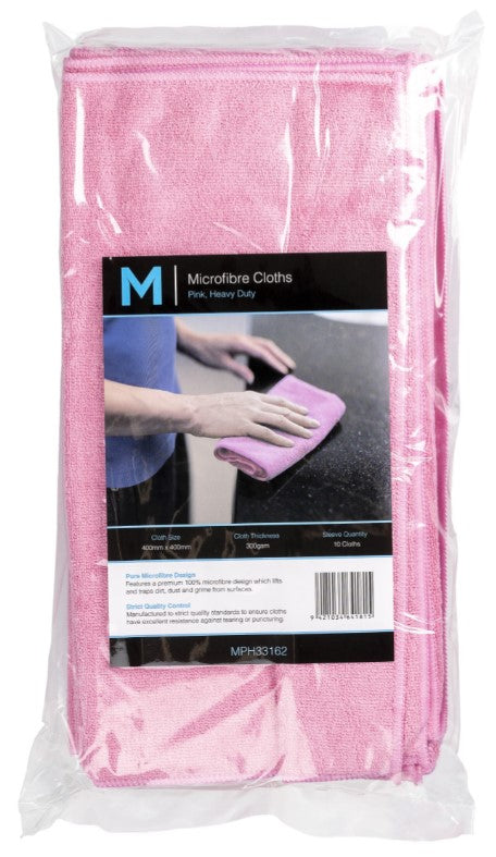 Microfibre Cloths - Pink, 400mm x 400mm, 300gsm (Box Of 50)