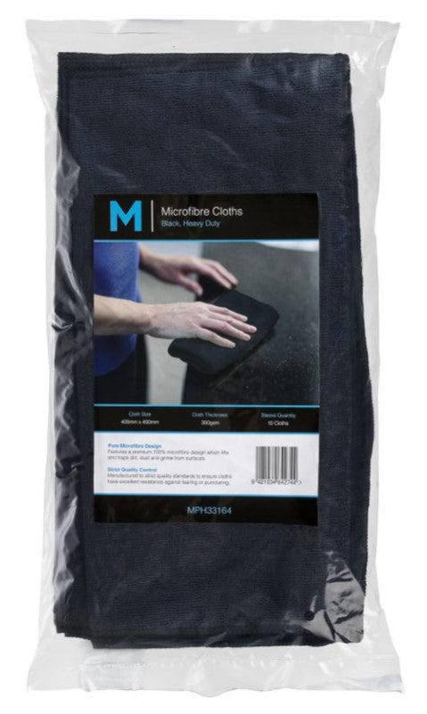 Microfibre Cloths -Black, 400mm x 400mm, 300gsm (Pack Of 10)