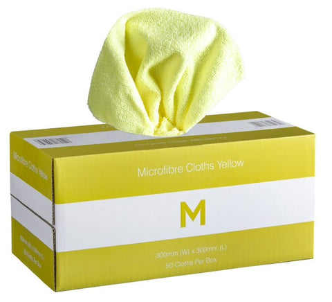 Dispenser Microfibre Cloths -Yellow, 300mm x 300mm, 185gsm(Box Of 50 Cloths)