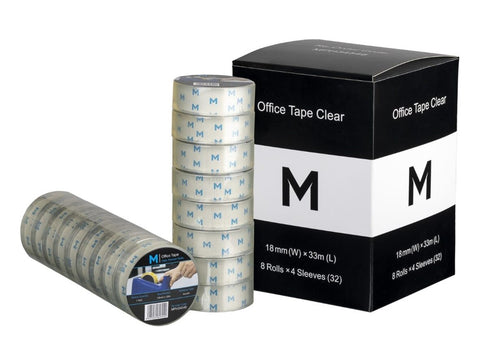 Acrylic Office Tape - Clear, 18mm x 33m x 45mu, 25.4mm Core (Box Of 128) *Small Core