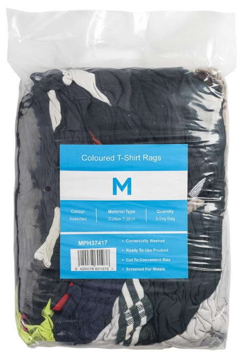 Coloured T-Shirt Rags x 2kg x 10 packs