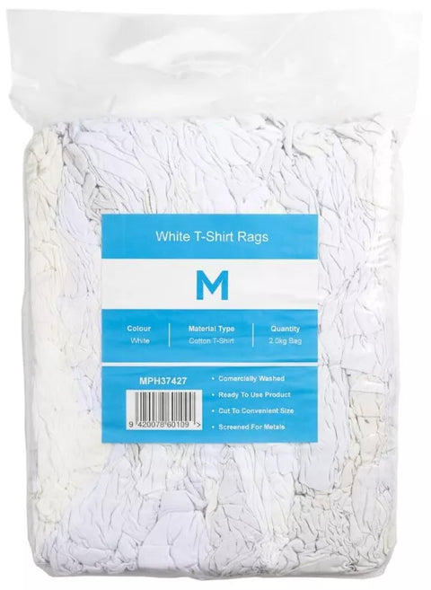 White T-Shirt Rags x 2kg x 10 packs