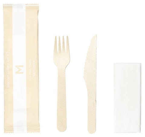 Wooden Cutlery Set 3/1 Natural, Fork/Knife/Napkin, FSC® 100%(Box Of 400 Sets)