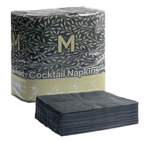 Cocktail Napkins 1/4 Fold - Black, 240mm x 240mm, 2 Ply, FSC Mix® (Box Of 2000)