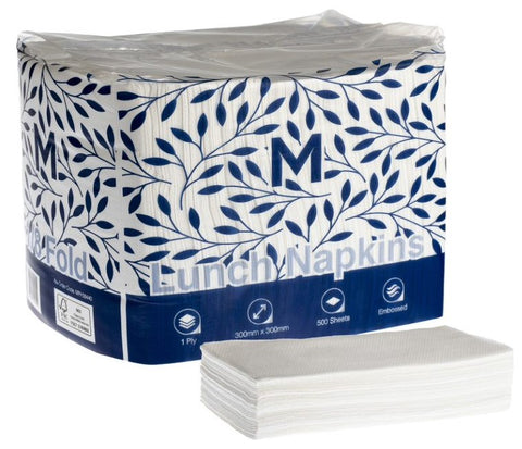 Lunch Napkins 1/8 Fold - White, 300mm x 300mm, 1 Ply, FSC Mix® (Box Of 3000)