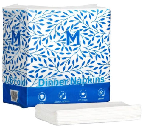 Quilted Dinner Napkins 1/6 Fold - White, 300mm x 400mm, 2 Ply, FSC Mix® (Box Of 800)