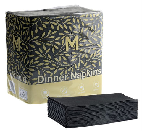 Quilted Dinner Napkins 1/8 Fold - Black, 400mm x 400mm, 2 Ply, FSC Mix® (Box Of 800)