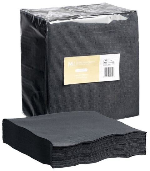 Quilted Dinner Napkins 1/4 Fold - Black, 400mm x 400mm, 2 Ply, FSC Mix® (Box Of 800)