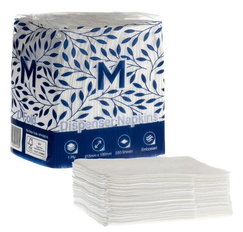 Compact Dispenser Napkins D Fold - White, 180mm x 215mm, 1 Ply, FSC Mix® (Box Of 5000)