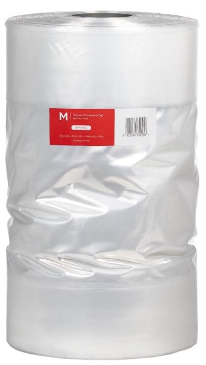 POR Gusseted Polyethylene Bag - Clear, 460mm x 200mm x 1000mm x 50mu (Roll Of 250)