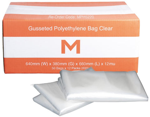 FP Gusseted Polyethylene Bag - Clear, 640mm x 380mm x 660mm x 12mu (Box Of 600)