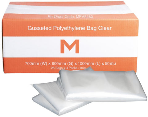 FP Gusseted Polyethylene Bag - Clear, 700mm x 600mm x 1000mm x 50mu (Box Of 100)