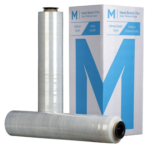 Cast Hand Stretch Film - Clear, 500mm x 400m x 15mu (Box Of 4 Rolls) + 4 Free End Caps