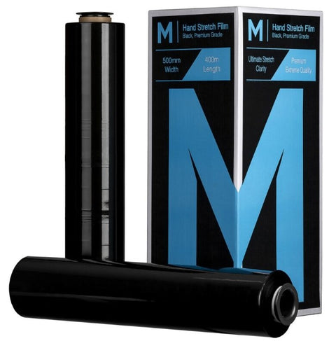 Cast Hand Stretch Film - Black, 500mm x 400m x 15mu (Box Of 4 Rolls) + 4 Free End Caps