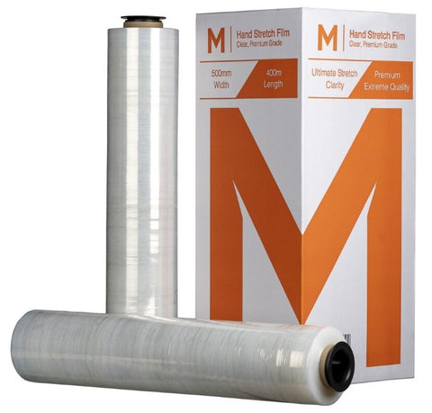 Cast Hand Stretch Film - Clear, 500mm x 400m x 17mu (Box Of 4 Rolls) + 4 Free End Caps