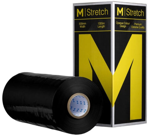 Cast Machine Stretch Film - Black, 500mm x 1305m x 25mu(Box Of 1 Roll)