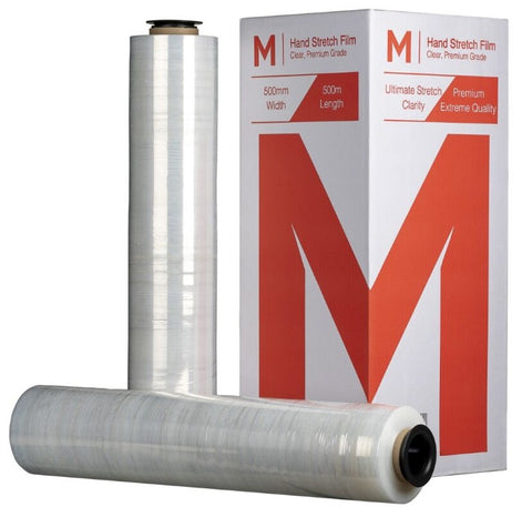 Cast Hand Stretch Film - Clear, 500mm x 500m x 12mu (Box Of 4 Rolls) + 4 Free End Caps