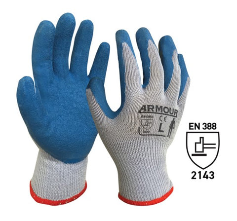 Latex Crinkle Coated Gloves - White/Blue, XL, 7 Gauge *Rating - 2143(Box Of 120 Pairs)