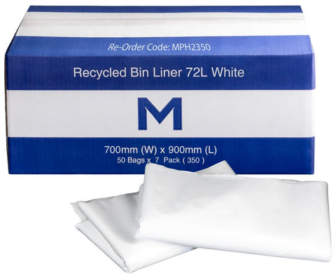 Recycled Bin Liner 72L - White, 700mm x 900mm x 40mu (Box Of 350)