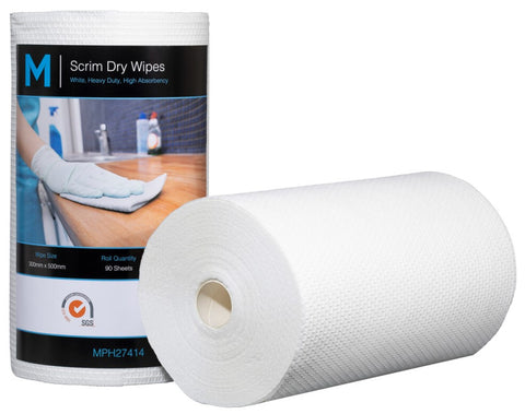 Scrim Hexagonal Dry Wipes - White, 300mm x 500mm, 90 Sheets, 80gsm(Box Of 4 Rolls)