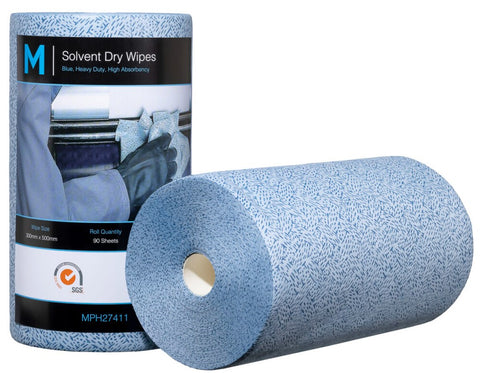 Solvent Dry Wipes - Blue, 300mm x 500mm, 90 Sheets, 80gsm *Solvent/Oil Use(Box Of 4 Rolls)